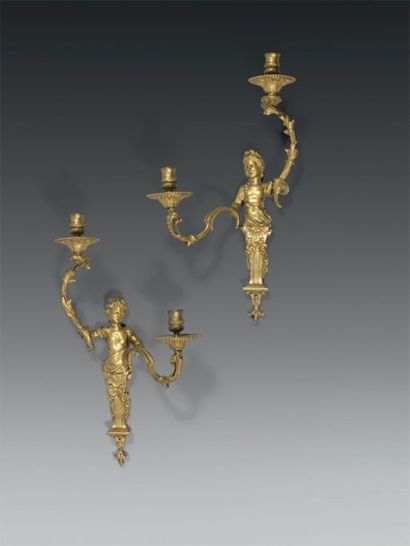 Jolie paire d'appliques à deux lumières,...