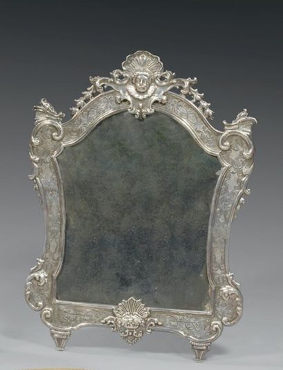 Beau miroir de toilette, à poser, en argent....