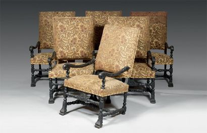 Suite de six fauteuils à dossier plat, rectangulaire,...