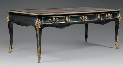 Large bureau plat rectangulaire en poirier...