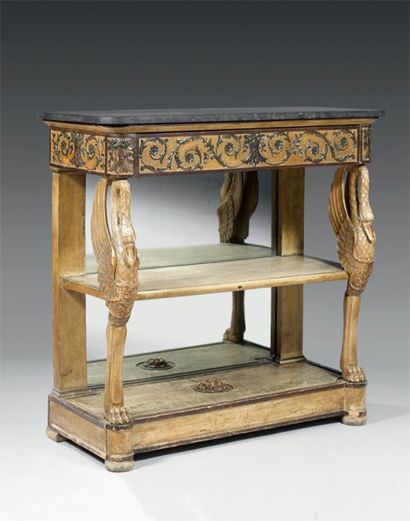Console en bois sculpté laqué crème ouvert...