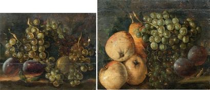 Deux huiles sur panneaux, figurant des fruits...
