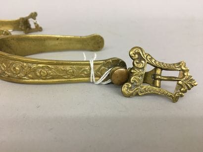 Paire d'éperons en laiton, branches ciselées...