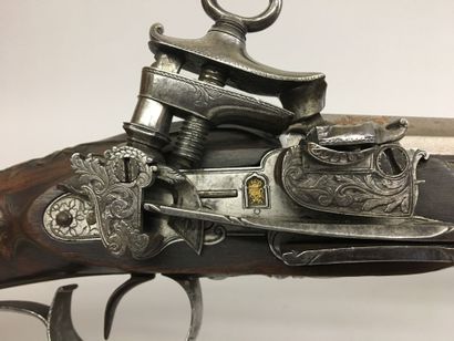 Intéressant fusil de chasse à silex espagnol,...