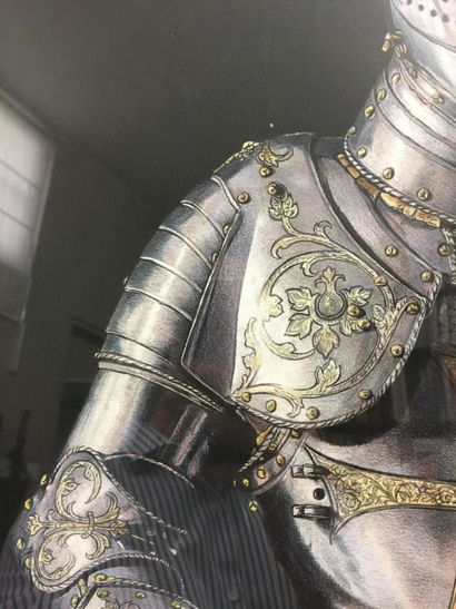 Grand dessin au pastel représentant une armure...