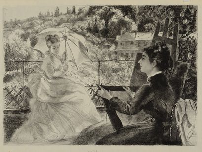 Félix BRACQUEMOND (1833-1914) La Terrasse....