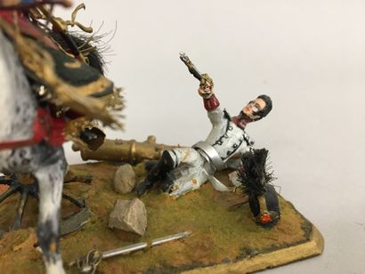 2 petits dioramas avec figures ronde bosse,...