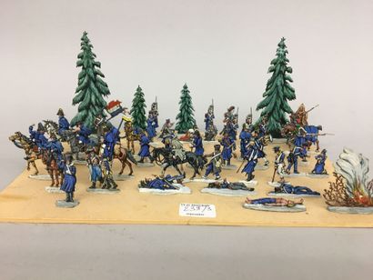 Grand diorama fait de 3 pièces, la retraite...