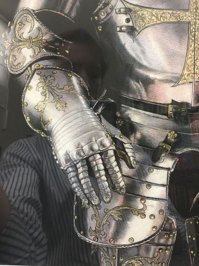 Grand dessin au pastel représentant une armure...