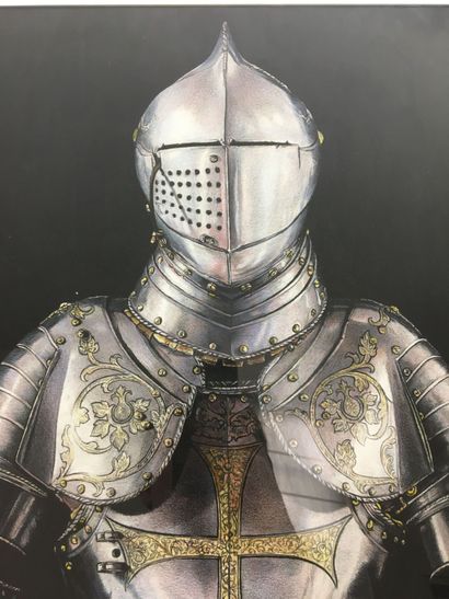 Grand dessin au pastel représentant une armure...