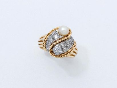 Bague fils en or 750 et platine 850 millièmes,...