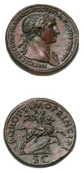 TRAJAN (98-117)
Sesterce (107).
Sa tête laurée...