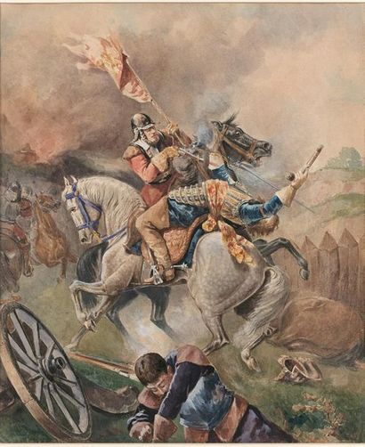 Griston Adolf FESCH Bataille de Cromwell

Gouache,...