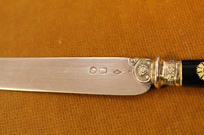 Twelve fruit knives in 950 thousandths vermeil,...