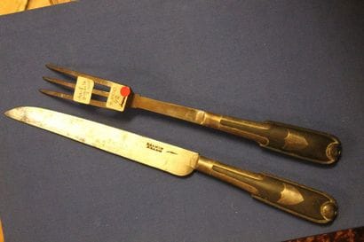 Set of knives, blackened wooden handles,...