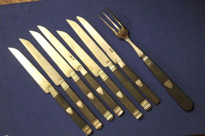 Set of knives, blackened wooden handles,...