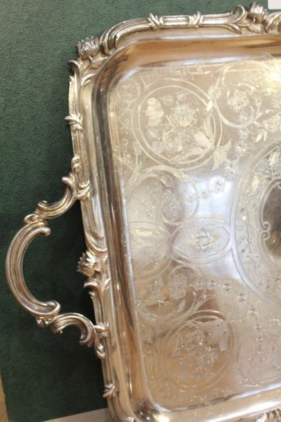 Rectangular silver-plated metal tray with...