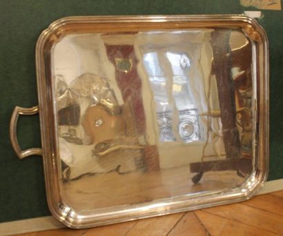Rectangular silver-plated metal tray with...