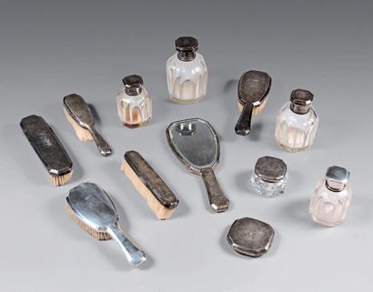 Five crystal-framed toilet flasks (some Baccarat)...