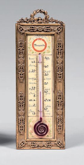 Small alcohol thermometer in a gilt bronze...