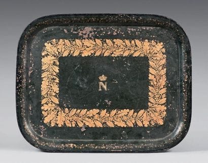 Green sheet metal serving tray decorated...