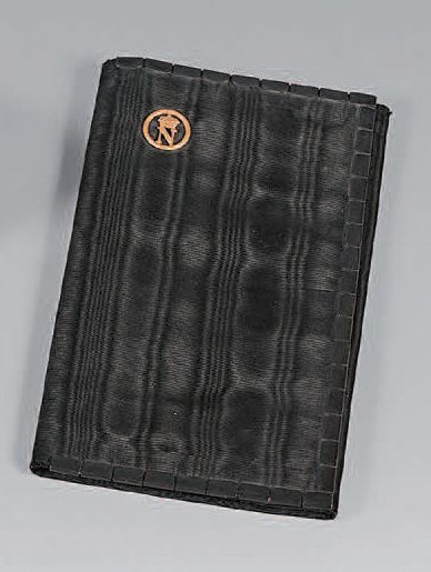 Small wallet in black moiré silk with applied...