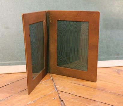 Small brown leather picture holder, struck...
