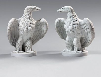 Pair of statuettes of eagles in biscuit with...