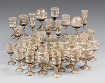 Trumpet stemmed glass set with white enamel...