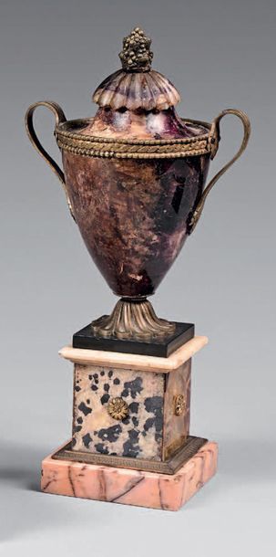 Fluorspar simulated covered urn with a two-handled...