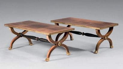 Pair of mahogany and brass coffee tables....