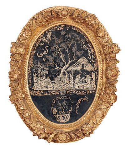 Oval canivet on a background decorated with...