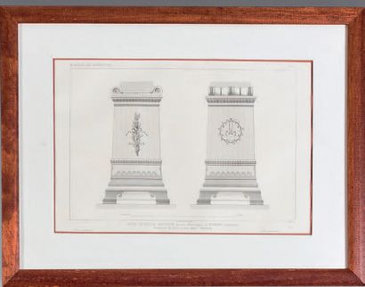 Suite of eight black engravings representing...