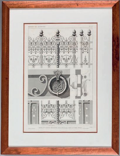 Suite of eight black engravings representing...