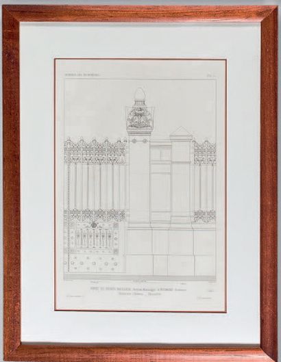 Suite of eight black engravings representing...