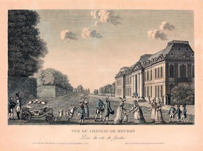 Color Engraving: View of the castle of Meudon.
Height:...