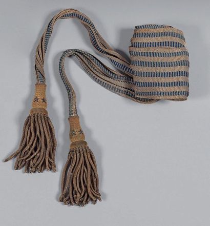 Scarf belt in gold trimmings and blue silk...