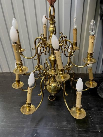 Dutch copper chandelier with two rows of...