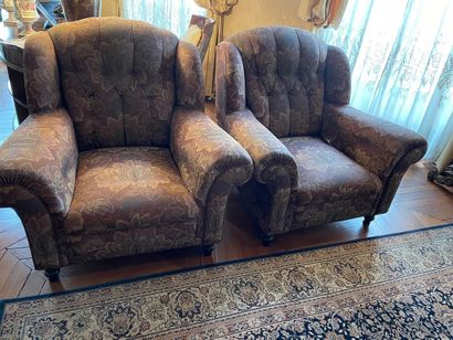 Pair of large comfortable armchairs, fabric...
