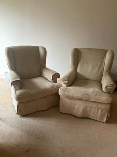 
Pair of comfortable armchairs, back with...