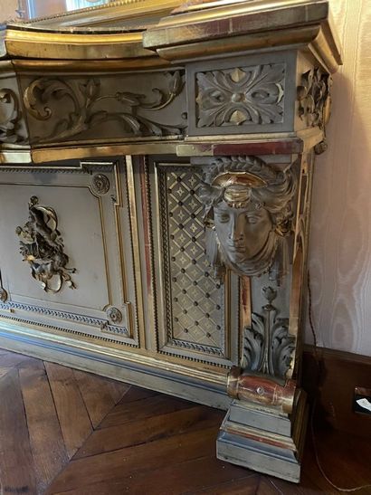 Large console in grey lacquered wood and...