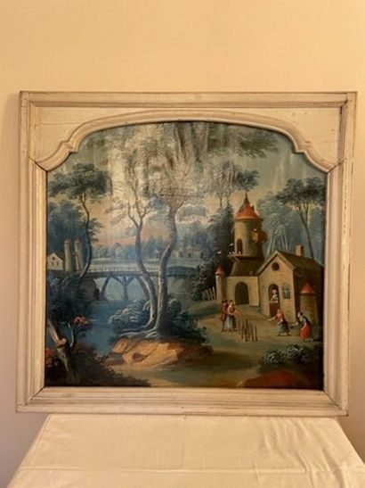 
Trumeau decorated with a village scene of...