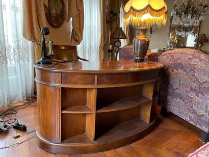 Desk of bean shape in burr walnut, front...