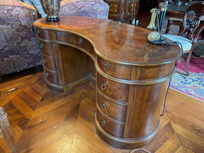 Desk of bean shape in burr walnut, front...