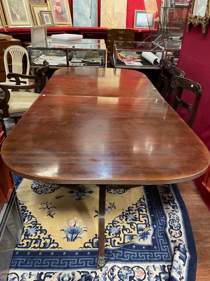 Mahogany DINING TABLE on two fluted tripod...