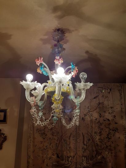 Six-light Murano glass chandelier decorated...
