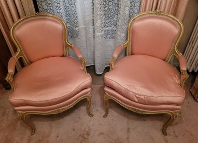 Pair of cabriolet armchairs in cream lacquered...
