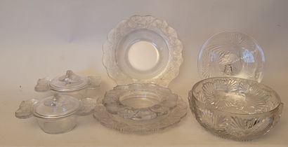 LALIQUE FRANCE
Pressed molded glass set including...