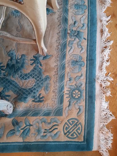 TWO Chinese RUGS, one in blue and beige wool...