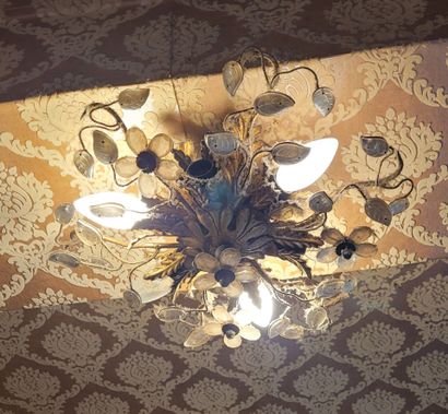 TWO metal and glass PLAFONNIERES decorated...